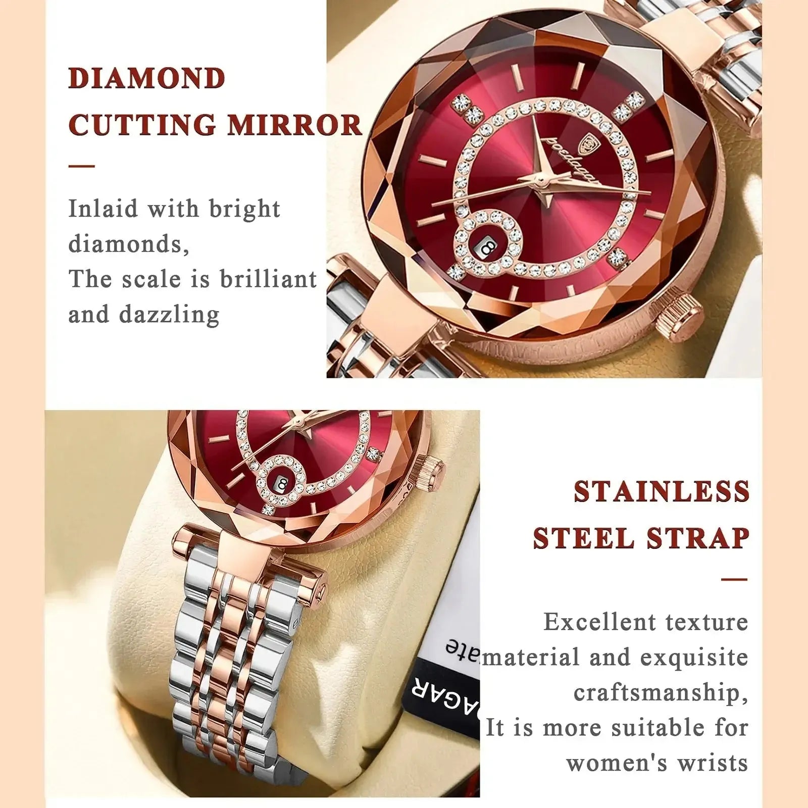 ELEGANCE® Luxury Watch For Woman High Quality Diamond Ladies Quartz Watch Waterproof Date Stainless Steel Women Watches box POEDAGAR