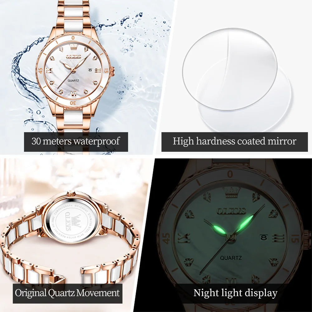 Elegance® 9985 Women's Watches Elegant Fashion Ceramics Quartz Wirtwatch for Ladies Diamond Scale Date Display Waterproof Luminous