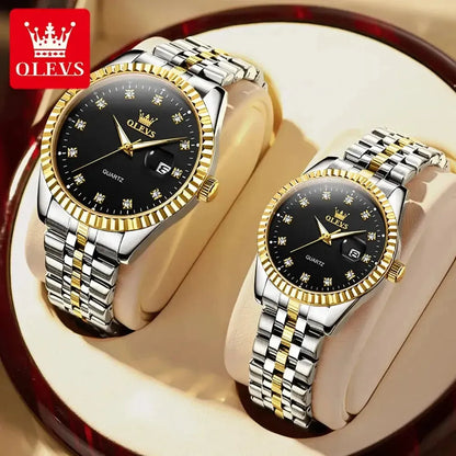 OLEVS 5526 Quartz Mens Women Couple Watches Top Brand Luxury Original Fashion Design Stainless Steel Waterproof Wristwatch Gifts ELEGANCE®