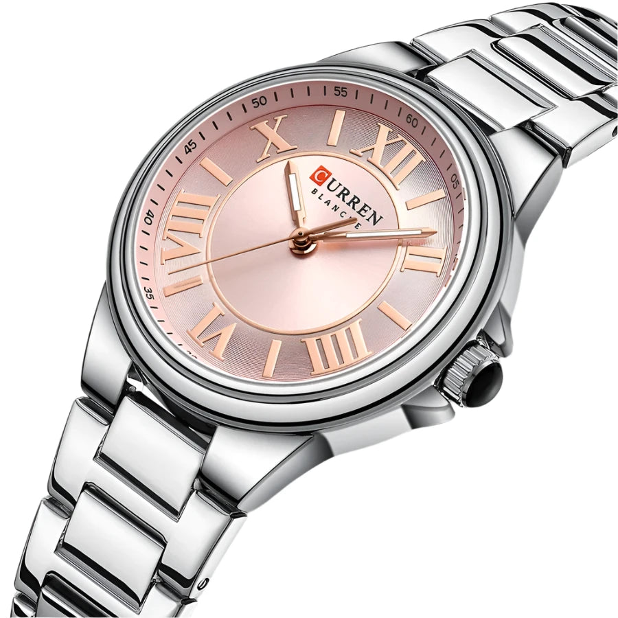 Elegance Enchant 9091 Women's Wristwatch Romantic Charm Fashion Design Thin Quartz Watch with Luminous Hands Stainless Steel Bracelet