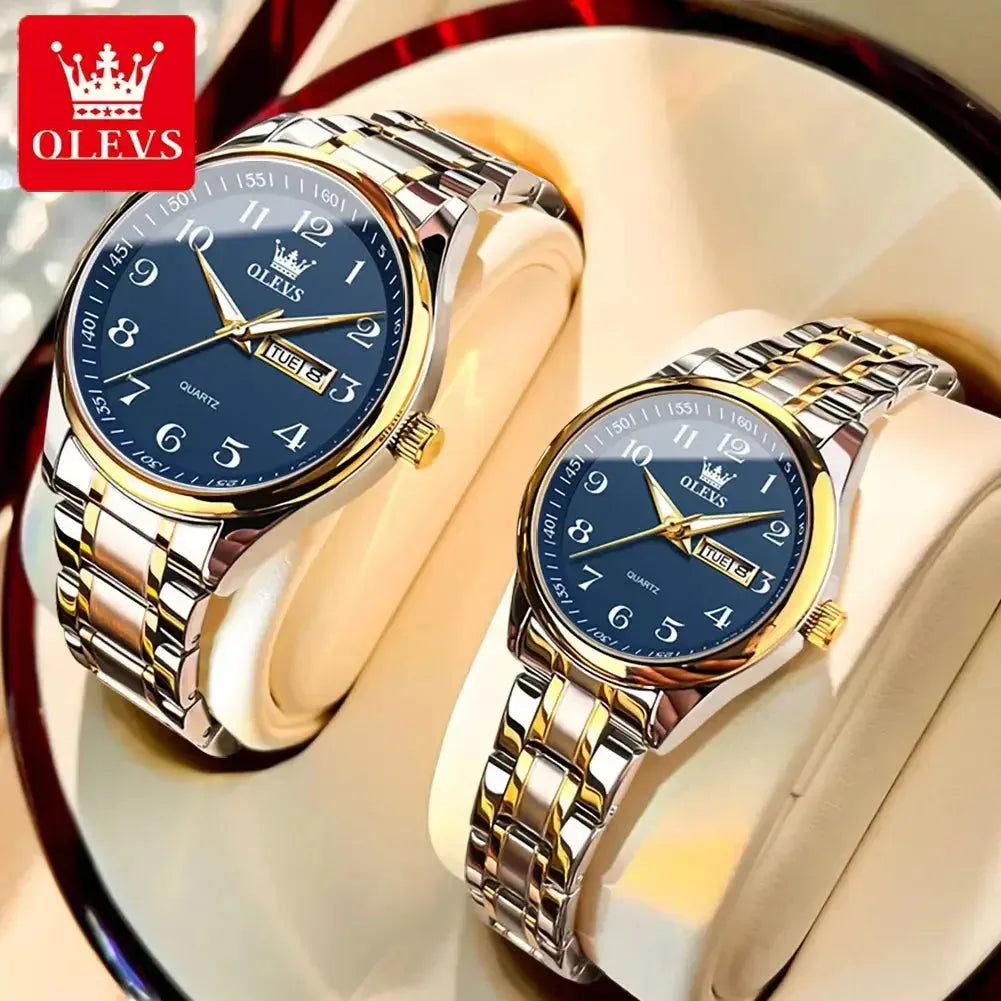 OLEVS 5567 Quartz Watches Original Men Women Couple Luminous Waterproof Shock Resistant Stainless Steel Ladies Wristwatch Gift ELEGANCE®
