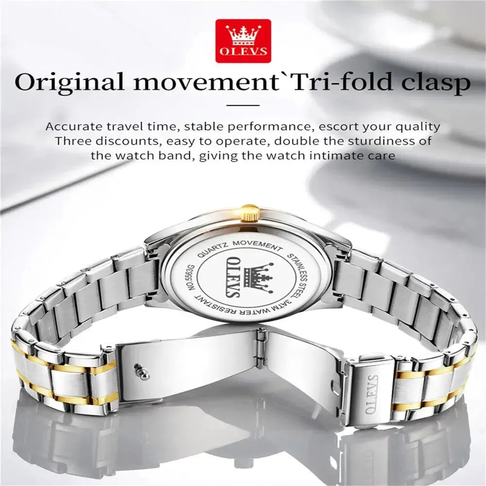 5563 OLEVS Top Brand Luxury Quartz Watch Set Mens Women Couple Wristwatch Waterproof Stainless Steel Clock Top Gift For Lover ELEGANCE®