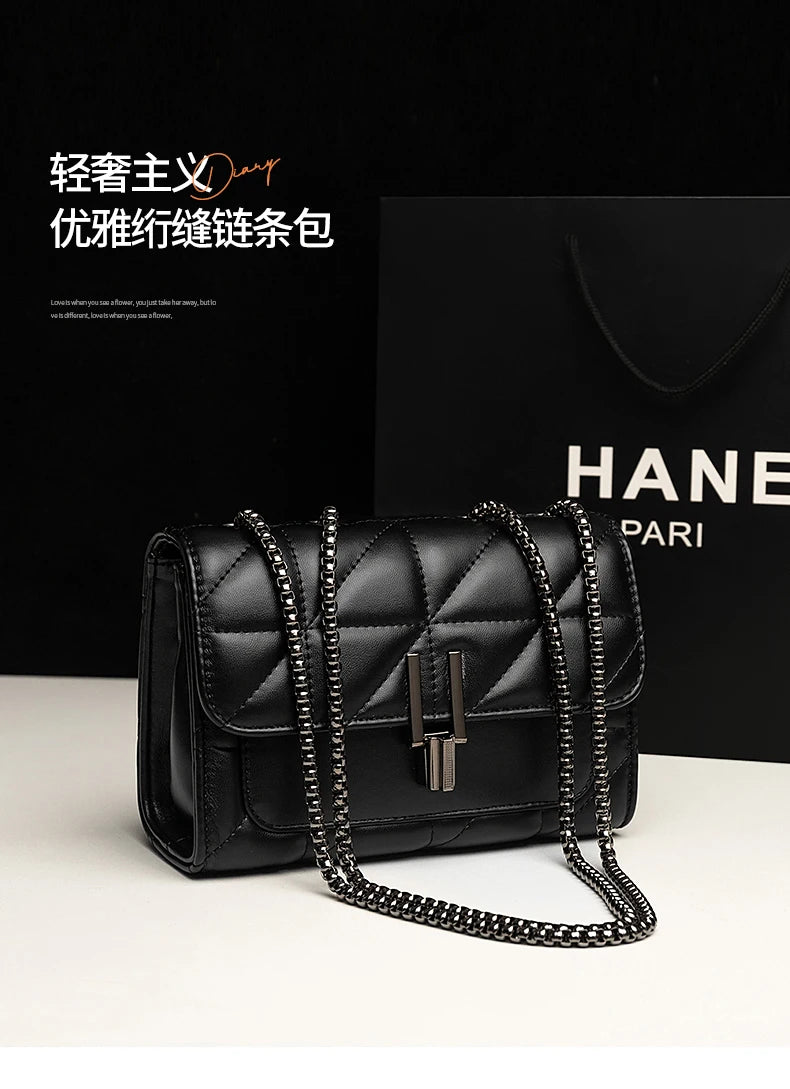 Elegance Quilted Charm Shoulder Bag Classic Quilted Detail Square Bag, Solid Color Flap Shoulder Bag, All-Match Chain Bag