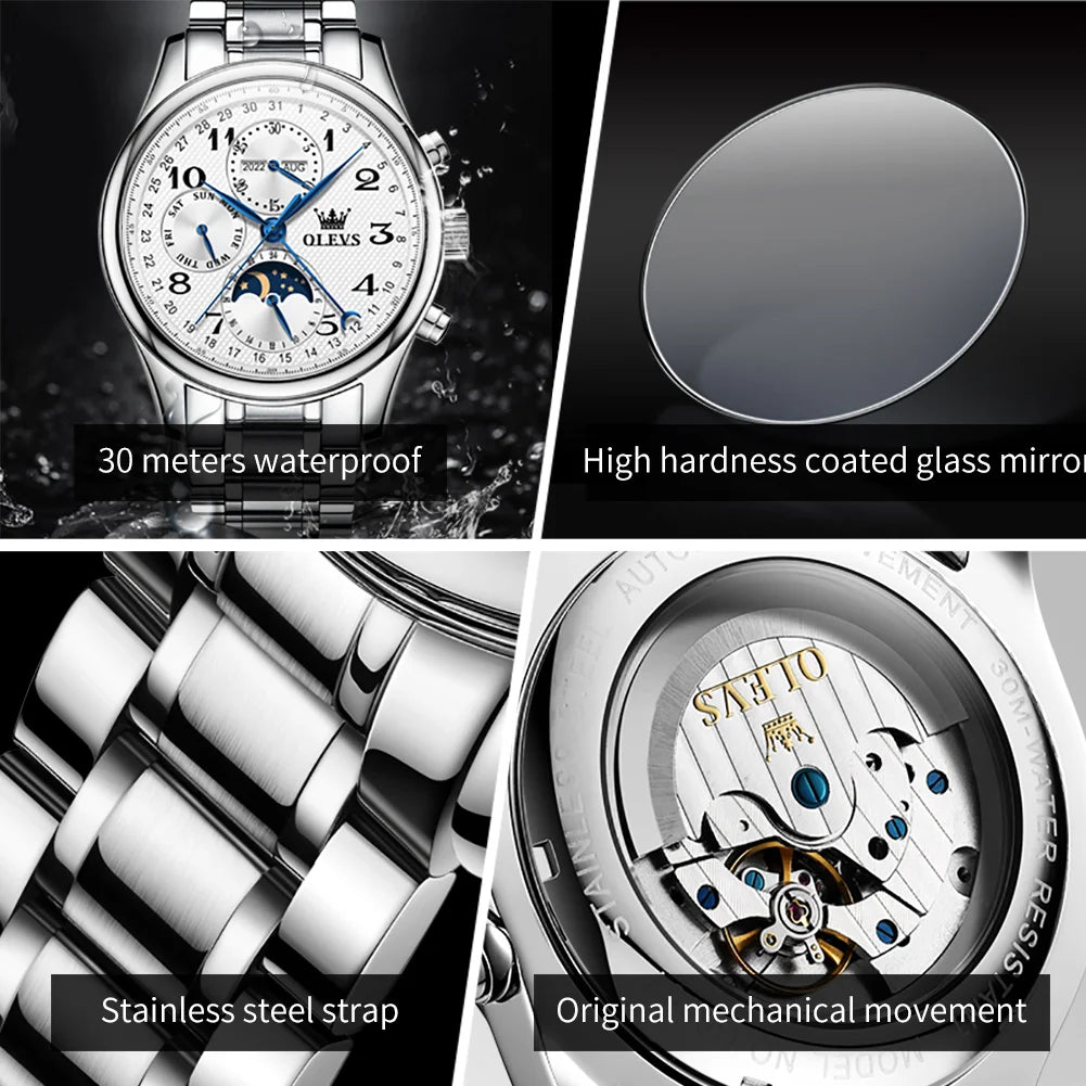Elegance® 6667 Men's Watches Business Multifunctional Automatic Mechanical Watch for Man Original Waterproof Luminous Date Year Moon