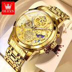 Elegane® 9947 Men's Watches Top Brand Luxury Original Waterproof Quartz Watch for Man Gold Skeleton Style 24 Hour Day Night