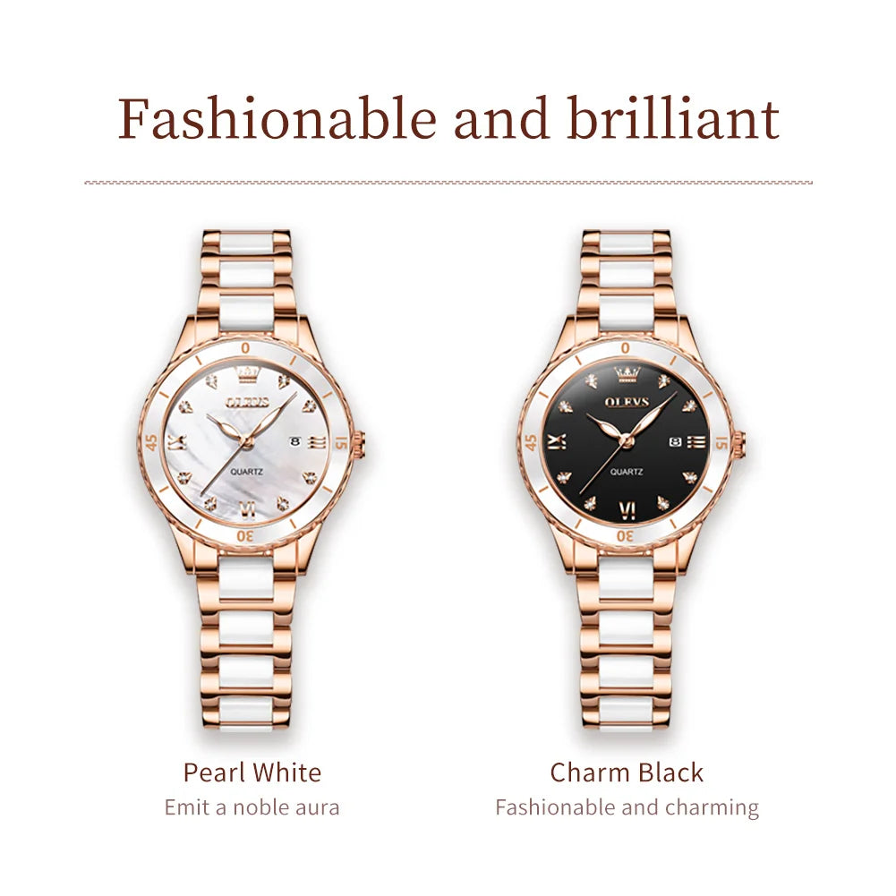 Elegance® 9985 Women's Watches Elegant Fashion Ceramics Quartz Wirtwatch for Ladies Diamond Scale Date Display Waterproof Luminous