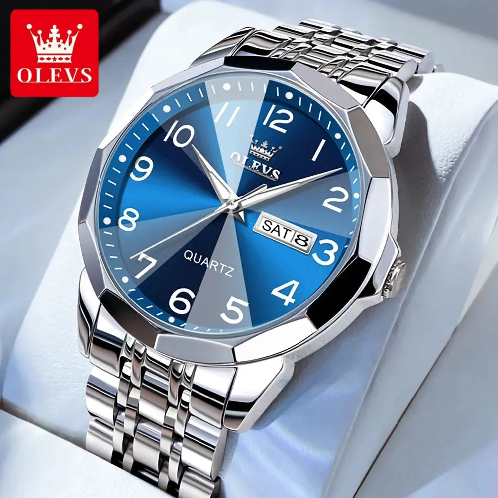 9970 OLEVS New Luxury Quartz Couple Watch For Men & Women Number Dial Rhombus Mirror Hand Clock Stainless Steel Original Watches ELEGANCE®