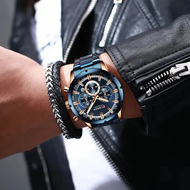 ELEGANCE® Men Watch Top Brand Luxury Sports Quartz Mens Watches Full Steel Waterproof Chronograph Wristwatch Men Relogio Masculino CURREN