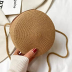 Elegance PureElegance Minimalist Bag - Minimalist Straw Bag Round Crossbody Purse Women Shoulder Vocation Style Handbag