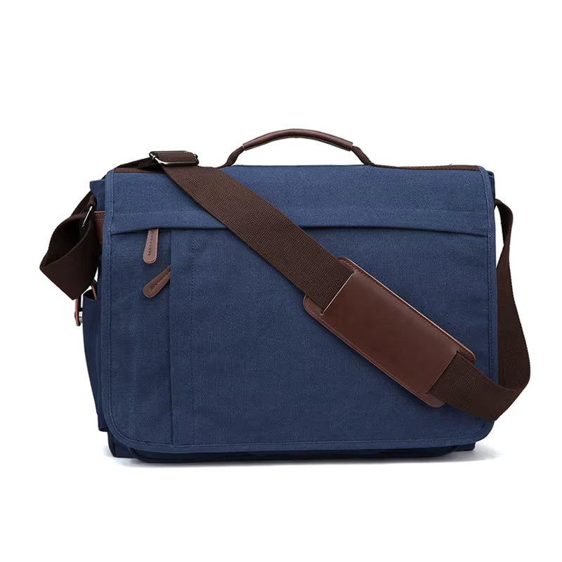 Elegance WorkSmart Messenger Leather Men's Crossbody Briefcase Canvas Splashproof Workwear Messenger Bag Computer Tote