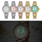 Elegance Enchant 9091 Women's Wristwatch Romantic Charm Fashion Design Thin Quartz Watch with Luminous Hands Stainless Steel Bracelet
