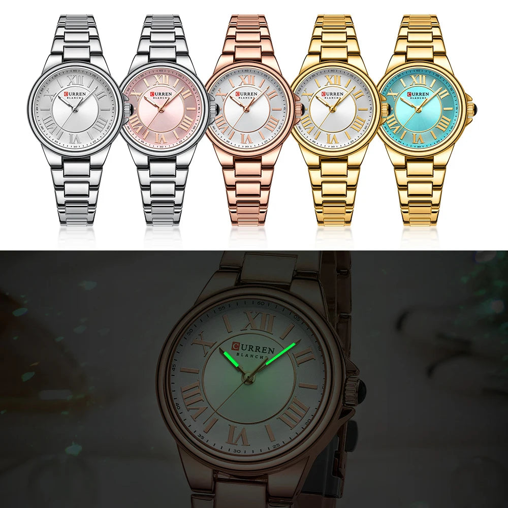 Elegance Enchant 9091 Women's Wristwatch Romantic Charm Fashion Design Thin Quartz Watch with Luminous Hands Stainless Steel Bracelet