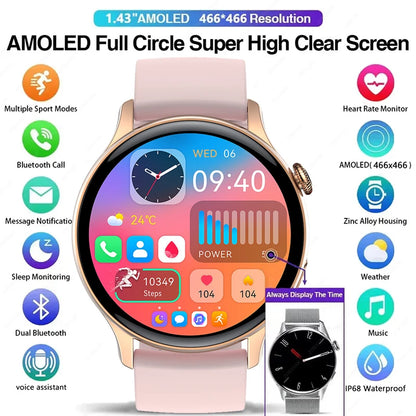 ELEGANCE® LuxeFit Women Smartwatch 466*466 AMOLED 1.43" HD Screen Always Display Time Bluetooth Call IP67 Waterproof Sports Smart Watch