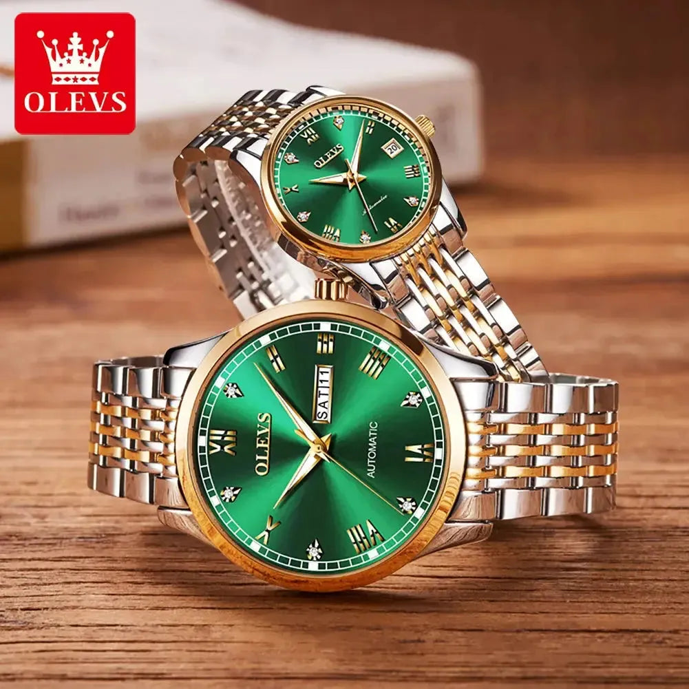 OLEVS 6602 Automatic Mechanical Couple Watch Luminous Stainless Steel Waterproof Top Brand Luxury Wristwatch Gift For Women Man ELEGANCE®