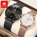 Elegance 5869 Ultra Thin Couple Watches Set Men & Women Top Brand Luxury Simple Quartz Wristwatch Calendar Clock