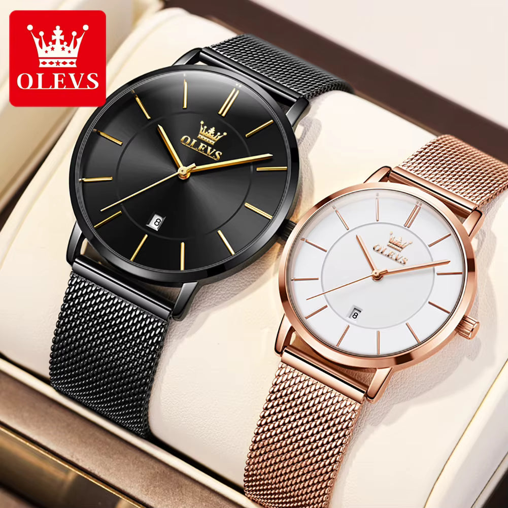 Elegance 5869 Ultra Thin Couple Watches Set Men & Women Top Brand Luxury Simple Quartz Wristwatch Calendar Clock