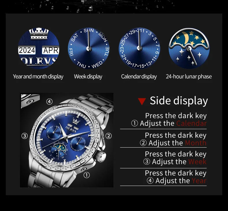 ELEGANCE® 6695 Timeless Voyager Automatic Mechanical Watch for Men High Quality Stainless steel Waterproof Moon Phase Men's Wristwatches Original Watches