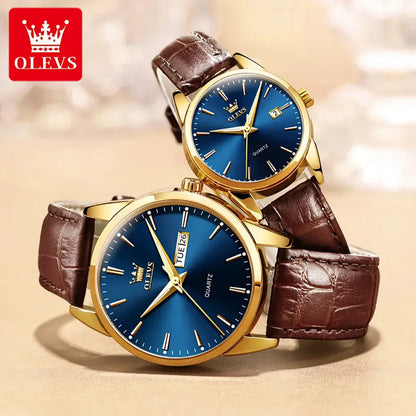 ELEGANCE® 6898 Fashion Waterproof Couple Wristwatches, PU Strap High Quality Exquisite Quartz Watches For Couple Luminous Calendar