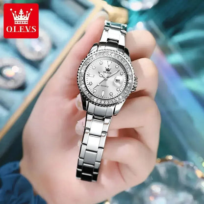 ELEGANCE® Diamond Dial Quartz Watch for Women Fashion Elegant Ladies Watches Stainless Steel Waterproof Women's Wristwatch OLEVS