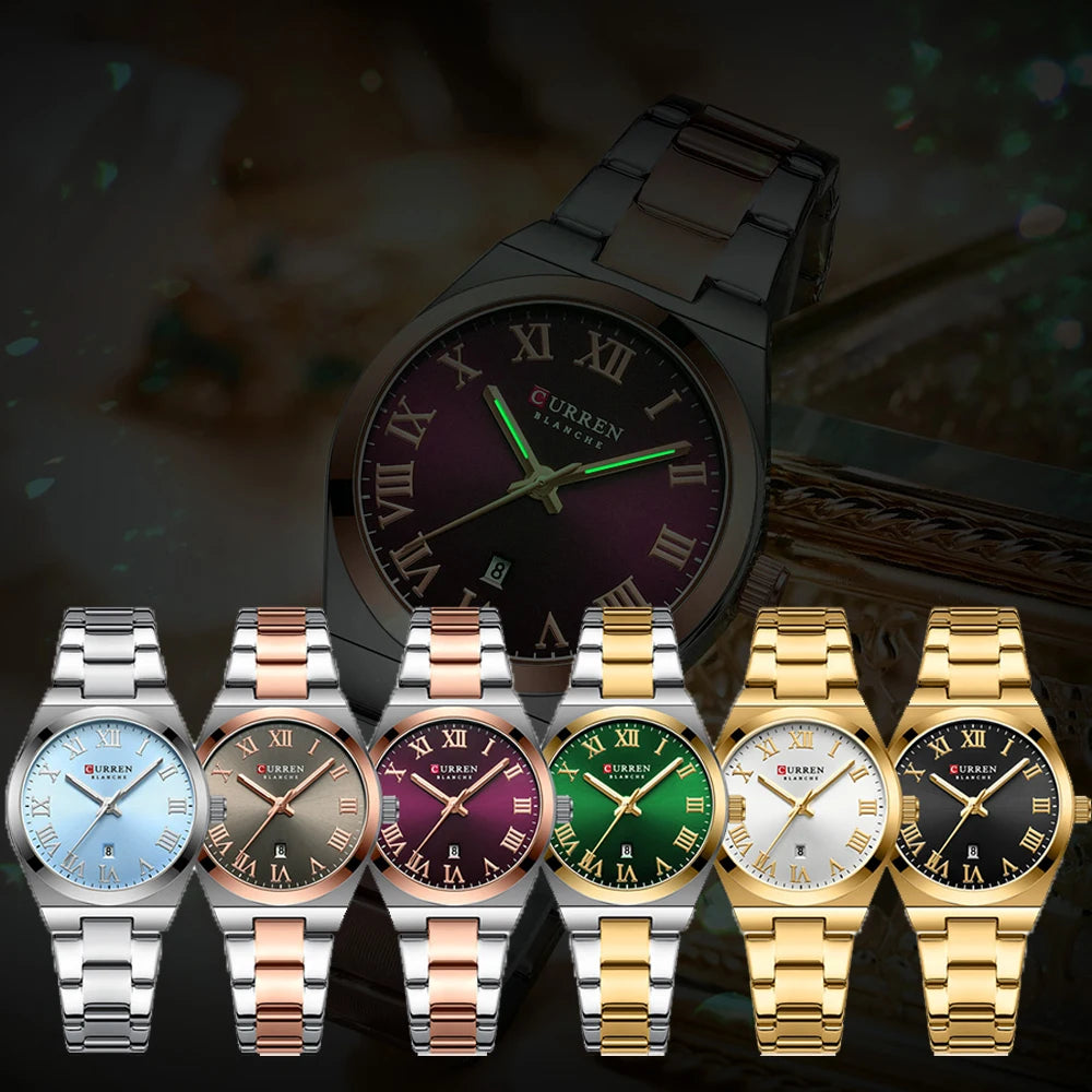 Elegance 9095 Gold Signature Women Watch Fashion Gold Stainless Stain Steel Ladies Watch Waterproof Quarzt Wristwatch Romatic Girlfriend Gift