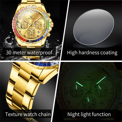 Elegance® 2939 Multifunctional Men's Watch Luxury Brand Colorful Diamond Waterproof dial High Quality Original Quartz Men's Watch