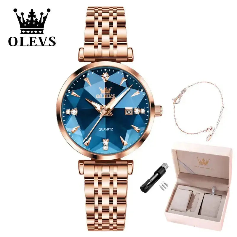 ELEGANCE® Women Luxury Jewelry Quartz Watch Waterproof Stainless steel Strap Rose Gold Watch for Women Fashion Watch Bracelet Set OLEVS