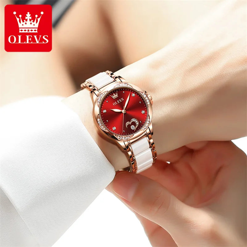 Elegance® 6631 Scarlet Diamond Women Watch Automatic Mechanical Ladies Creative Ceramics Steel Women's Bracelet Watches Female Clock Reloj Mujer New