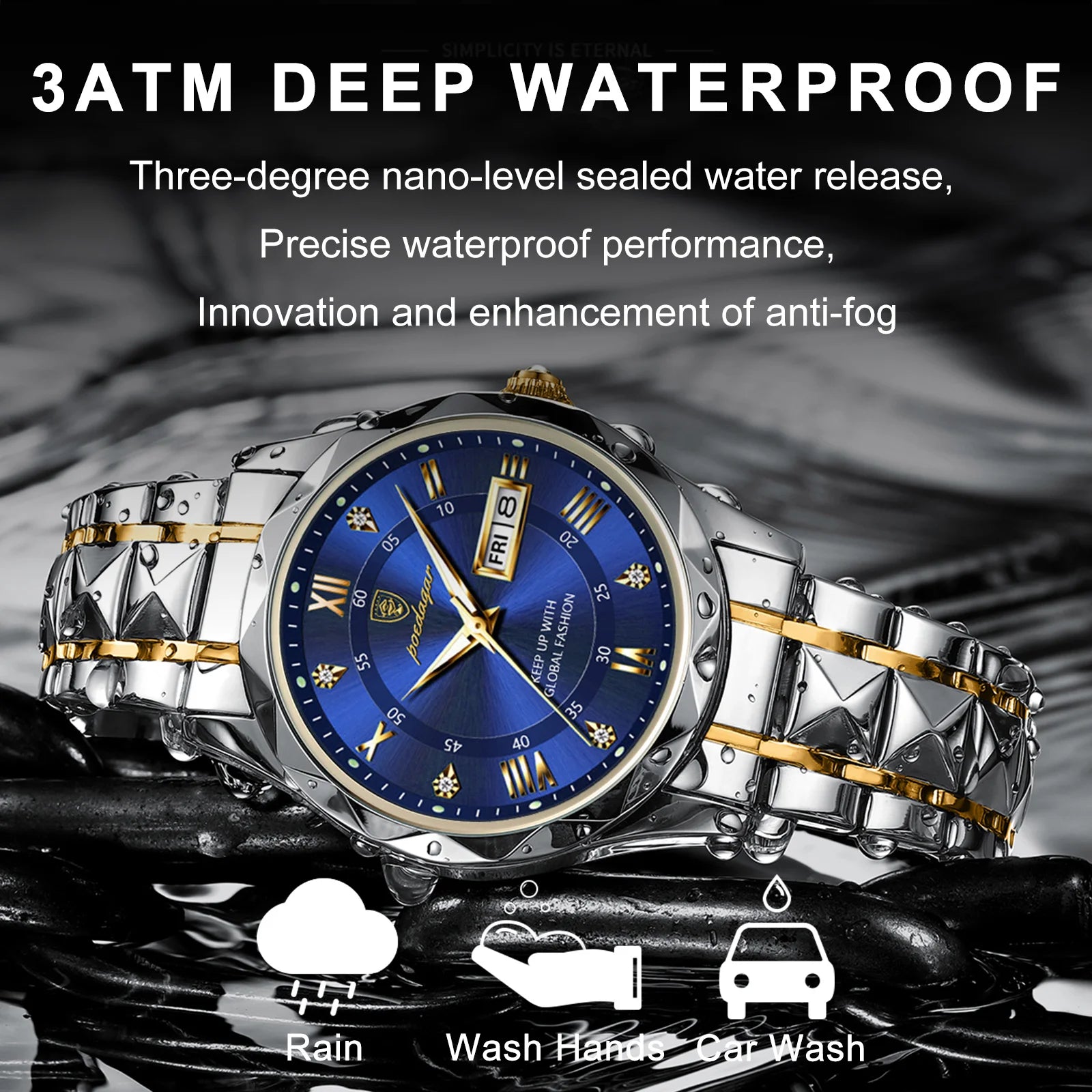Elegance 615 LuxeTime Men Watch Luxury Quartz Waterproof Date Week Luminous Wristwatch Stainless Steel Men's Watches Male Clock Sports