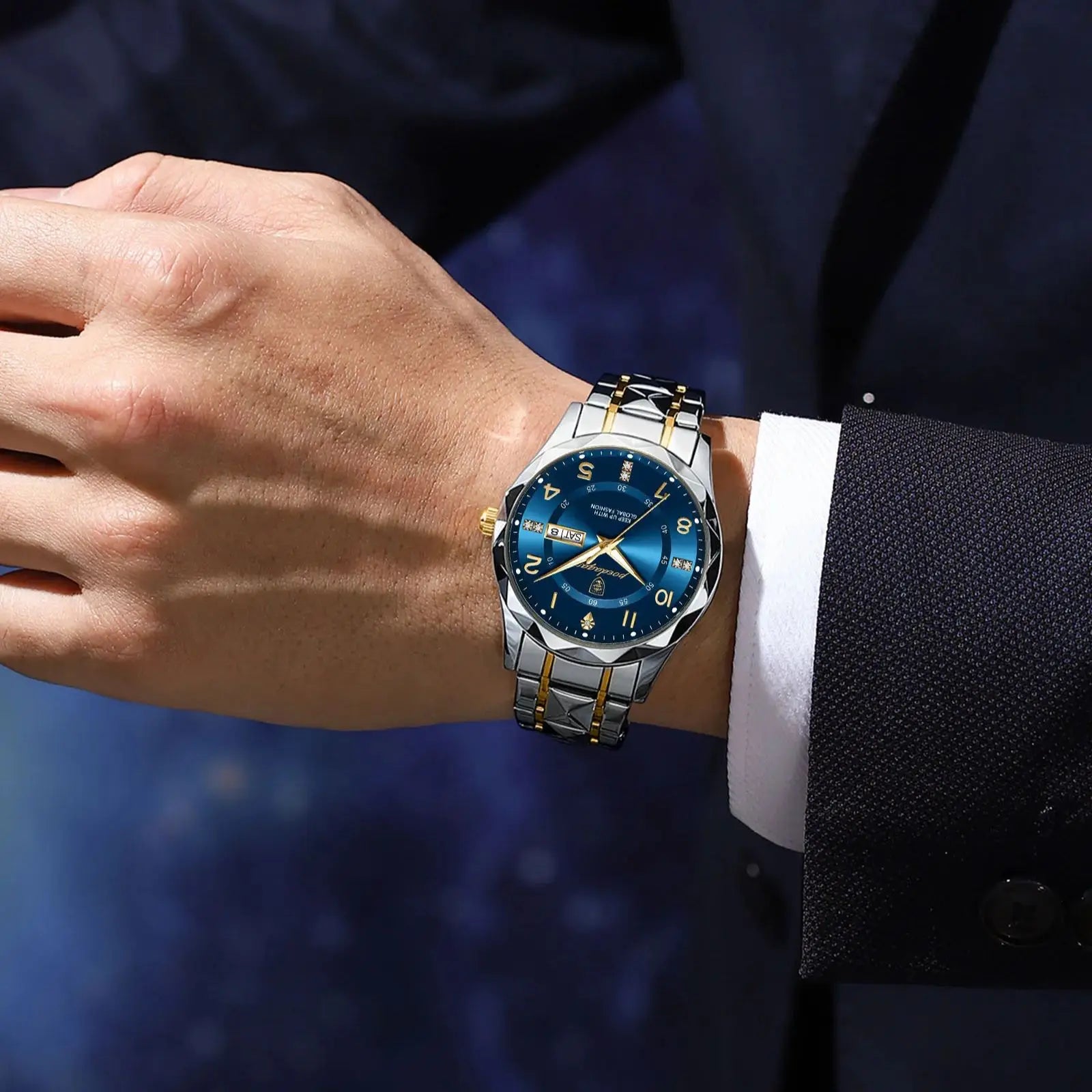 Elegance 858 PrestigeSport Men Watch Luxury Quartz Waterproof Date Week Luminous Wristwatch Stainless Steel Men's Watches Male Clock Sports