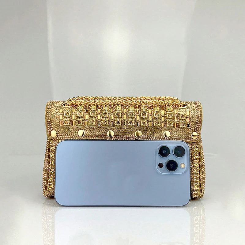 Elegance GlamourPurse Bag for Women Luxury Designer Bags Diamond Shoulder Bag Women Party Bag Portable Messenger Bag Gold Bag