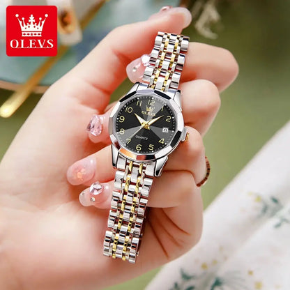 9970 OLEVS New Luxury Quartz Couple Watch For Men & Women Number Dial Rhombus Mirror Hand Clock Stainless Steel Original Watches ELEGANCE®