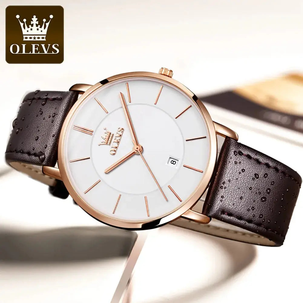 ELEGANCE® 5869 Ultra Thin 6.5mm Men Watch Luxury Quartz Minimalist Waterproof Date Bussiness Watch Fashion Leather Strap