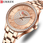 Elegance Opulent Rose 9084 Watch Luxury Rhinestones Rose Dial Fashion Watches with Stainless Steel Band New Quartz Wristwatches for Women