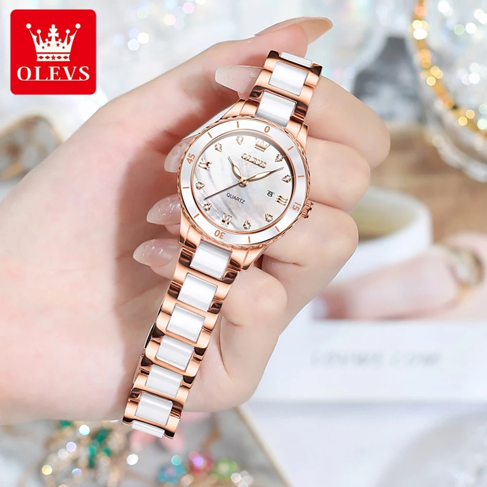 Elegance® 9985 Women's Watches Elegant Fashion Ceramics Quartz Wirtwatch for Ladies Diamond Scale Date Display Waterproof Luminous