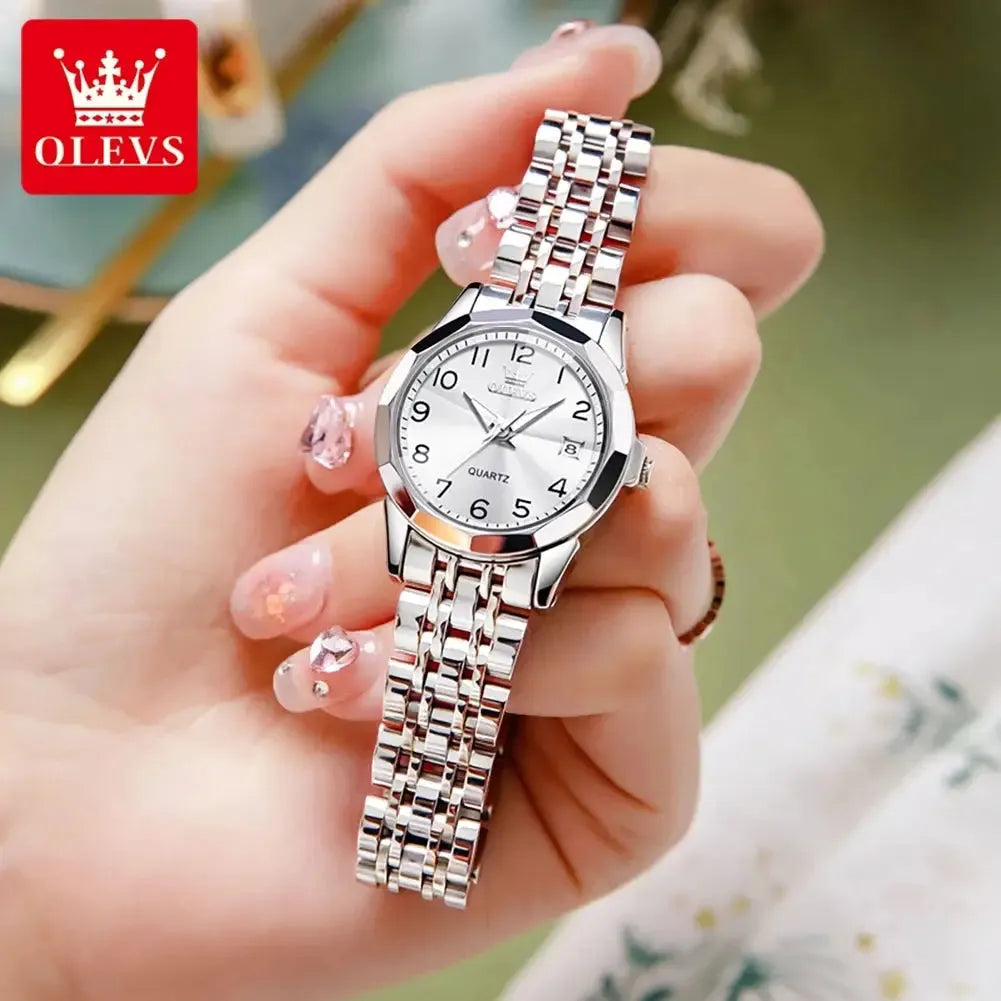 9970 OLEVS New Luxury Quartz Couple Watch For Men & Women Number Dial Rhombus Mirror Hand Clock Stainless Steel Original Watches ELEGANCE®