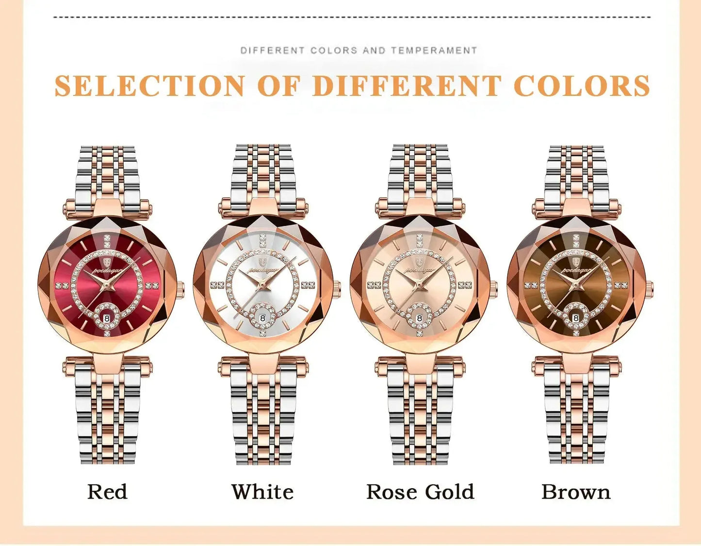 ELEGANCE® Luxury Watch For Woman High Quality Diamond Ladies Quartz Watch Waterproof Date Stainless Steel Women Watches box POEDAGAR