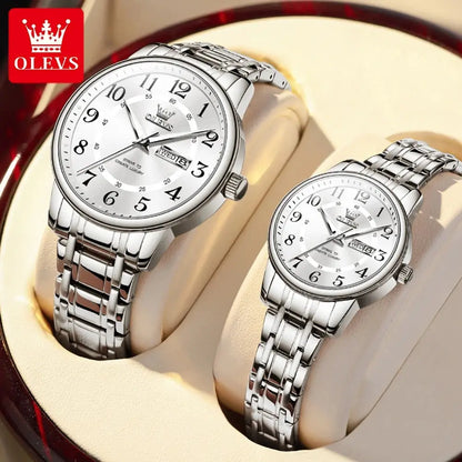 OLEVS 2891 Quartz Mens Women Couple Watches Top Brand Luxury Original Fashion Design Stainless Steel Waterproof Wristwatch Gifts ELEGANCE®