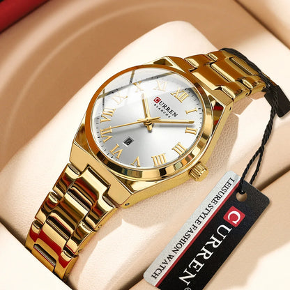 Elegance® 9095 Gold Signature Women Watch Fashion Gold Stainless Stain Steel Ladies Watch Waterproof Quarzt Wristwatch Romatic Girlfriend Gift