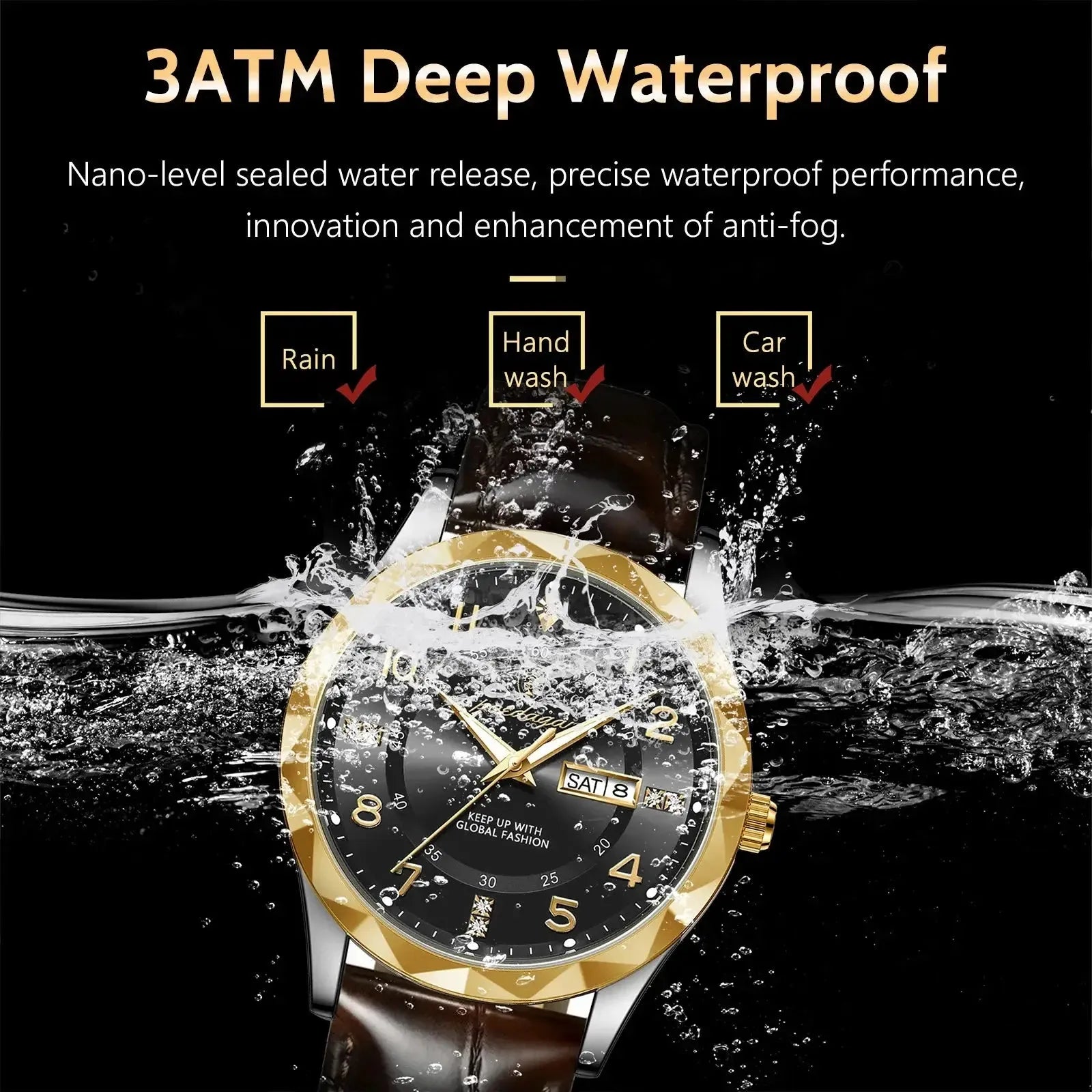 ELEGANCE® Luxury High Quality Watch for Men Sport Quartz Leather Waterproof Luminous Date Week Wristwatch POEDAGAR