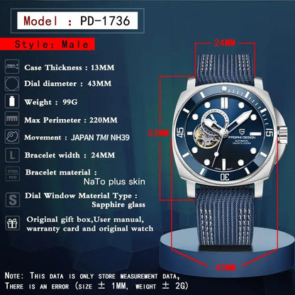 ELEGANCE® PAGANI DESIGN Brand Sports Men Mechanical Watch Fashion Sapphire 200M Waterproof Automatic Timecode