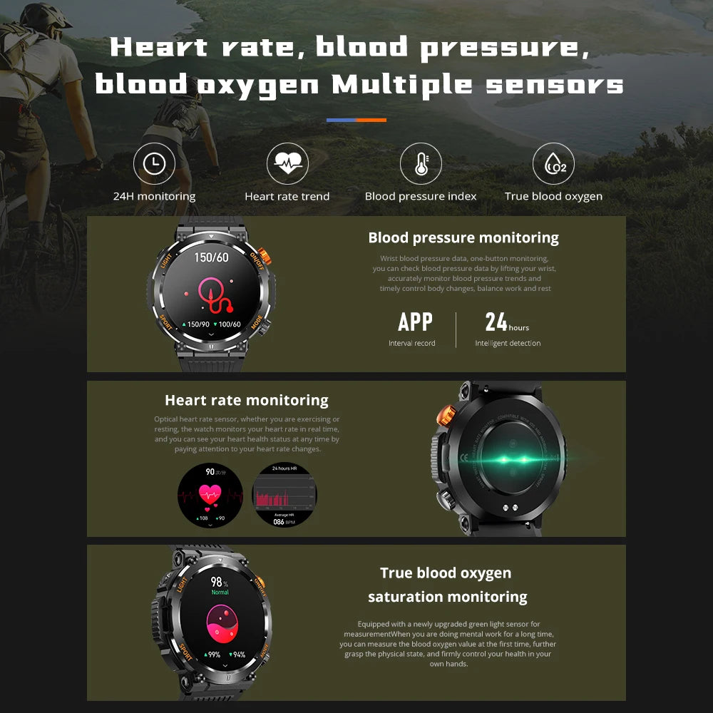 ELEGANCE® Explorer Smartwatch 1.46'' HD Display Smartwatch 100 Sports Modes Compass Flashlight Men Military Grade Toughness Smart Watch