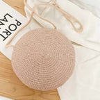 Elegance PureElegance Minimalist Bag - Minimalist Straw Bag Round Crossbody Purse Women Shoulder Vocation Style Handbag