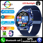 Elegance EliteTrack Smartwatch GPS Tracking LED Lights Outdoor Military Bluetooth Call Smartｗatch Men AMOLED HD Screen 1ATM Waterproof Sports Smart Watch IOS Android