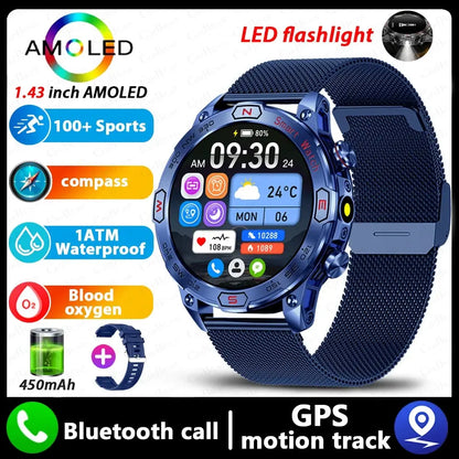 Elegance® EliteTrack Smartwatch GPS Tracking LED Lights Outdoor Military Bluetooth Call Smartｗatch Men AMOLED HD Screen 1ATM Waterproof Sports Smart Watch IOS Android