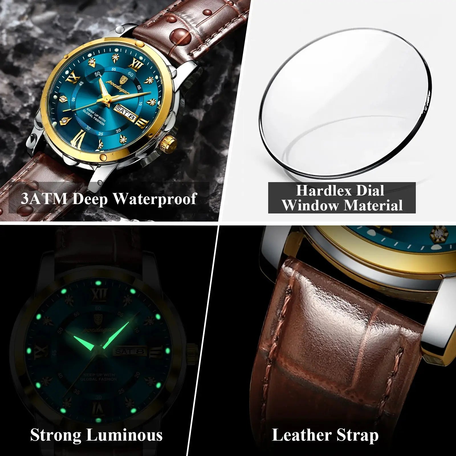 Elegance® 936L Cobalt Classic Men Watch Luxury Waterproof Luminous Date Week Sports Quartz Men's Watches Male Clock Reloj