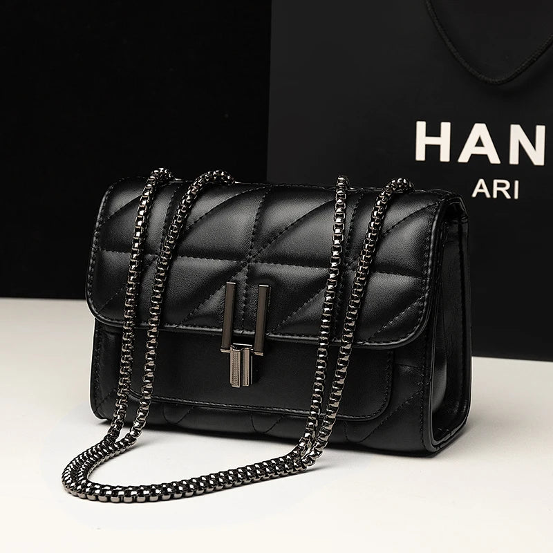 Elegance Quilted Charm Shoulder Bag Classic Quilted Detail Square Bag, Solid Color Flap Shoulder Bag, All-Match Chain Bag