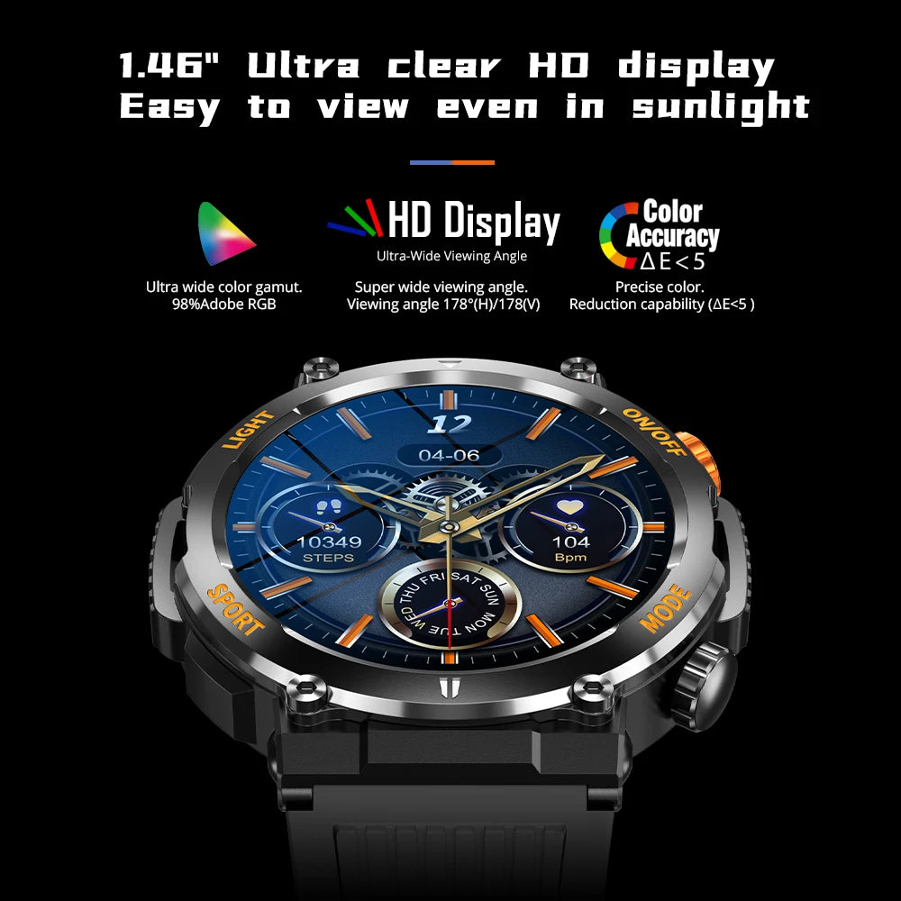 ELEGANCE® Explorer Smartwatch 1.46'' HD Display Smartwatch 100 Sports Modes Compass Flashlight Men Military Grade Toughness Smart Watch