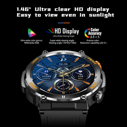 ELEGANCE® Explorer Smartwatch 1.46'' HD Display Smartwatch 100 Sports Modes Compass Flashlight Men Military Grade Toughness Smart Watch