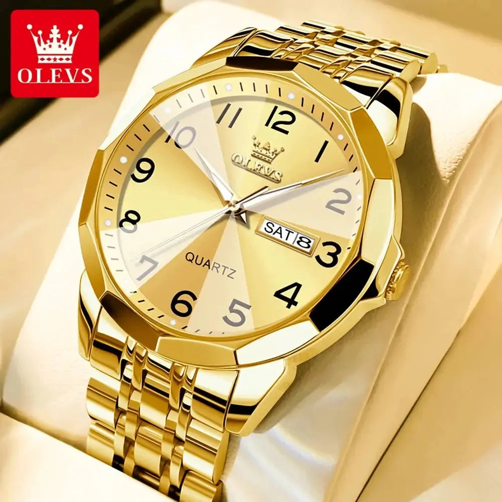 9970 OLEVS New Luxury Quartz Couple Watch For Men & Women Number Dial Rhombus Mirror Hand Clock Stainless Steel Original Watches ELEGANCE®