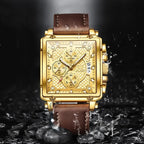 Elegance® 9925 Royal Chrono Men Watch Luxury Square Quartz Wrist Watch Original Waterproof Luminous Chronograph Watch for Men Relogio